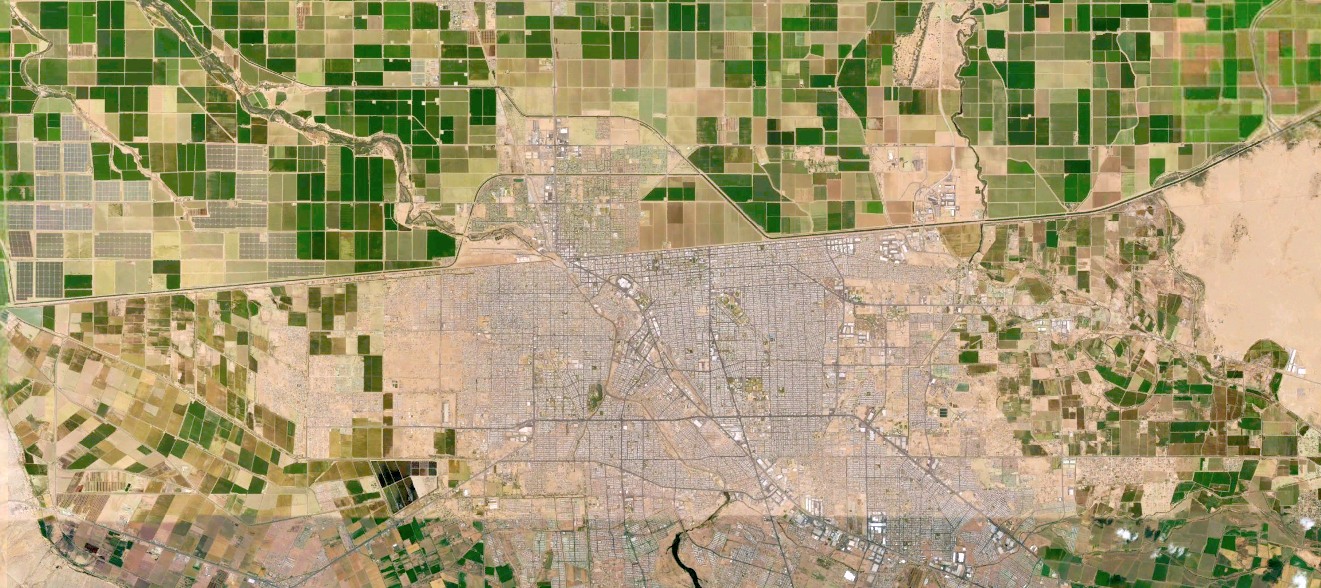 The twin cities of Mexicali and Calexico are my archetypal example of the &ldquo;pileup&rdquo; effect. The border is clearly visible.